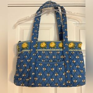 Vera Bradley Bumble Bee purse and cosmetic pouch. Retired print. Blue/yellow.